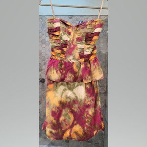 90s strapless peplum dress with multicolor batik fabric